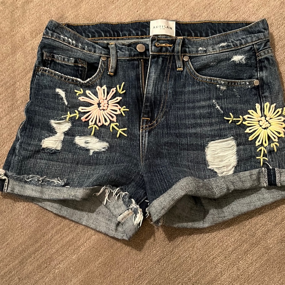Artisan embroidered jean shorts